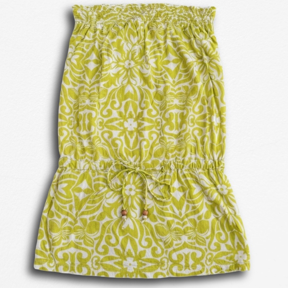 ONeill Womens Lime Green White Y2K Cotton Strapless Tube Dress Smocked Medium